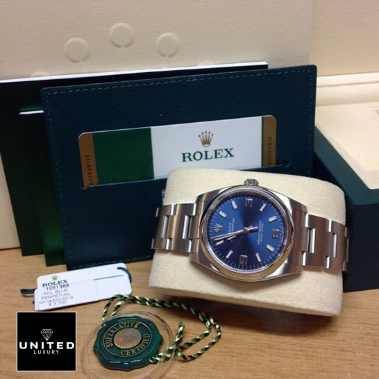 Rolex Air King 114200 Blue Dial Replica with rolex box and warranty card