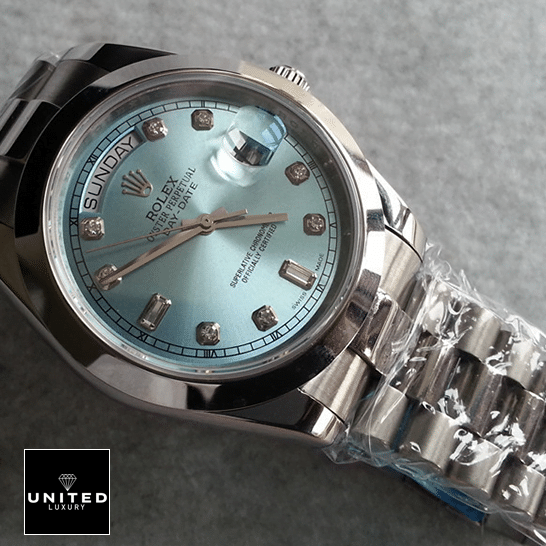 Rolex Day-Date II 218206-0009 Ice Blue Dial Replica Stainlees Steel Bezel