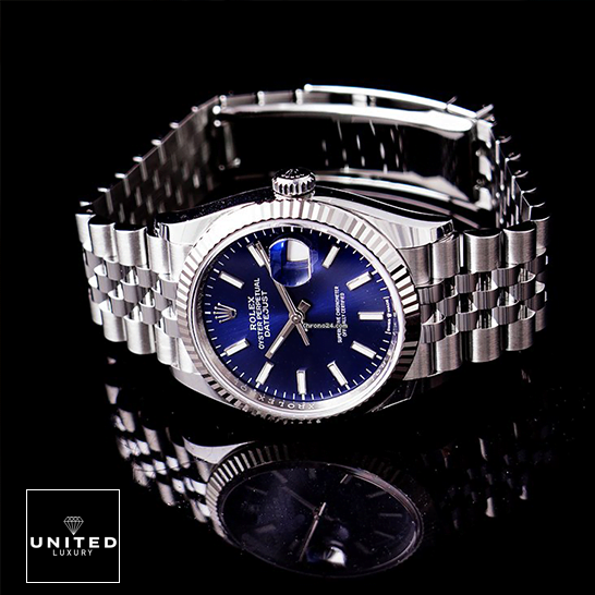 Rolex Datejust Blue Dial Stainless Steel Jubilee Bracelet Replica black background